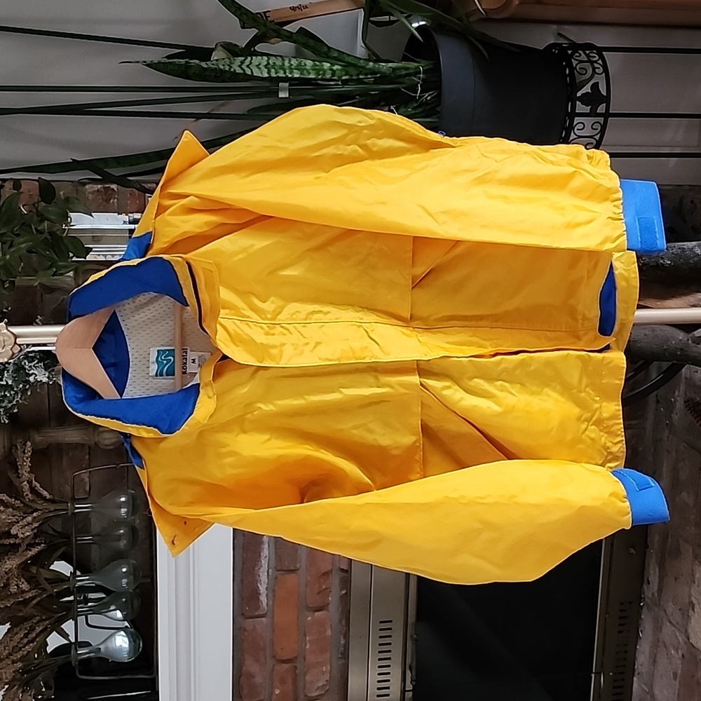 Vintage Kokatat Men FullZip Kayaking Weatherproof Hooded Jacket Yellow Blue Sz M